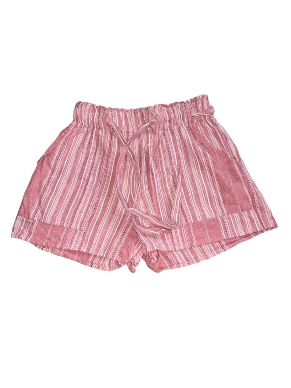 Planet Gold Womens Striped Light Weight Pull On Shorts-Red-M-GUC